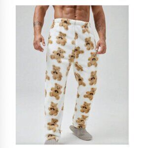 SHEIN Men Bear Pattern Flannelette Sleep Pants Size L